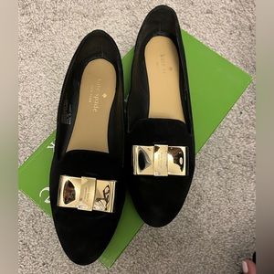 Black suede Kate Spade Silina bow flats.  Size 7.  Worn twice.